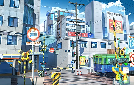 AI艺术 街道 建筑 火车 铁路 日光 风景 高清壁纸 3840×2160
