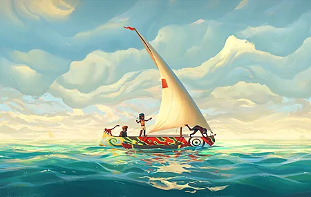 绚丽儿童 AI艺术 插图 风景 海洋 水 船 云 帆船 自然 天空 壁纸 3840×2160