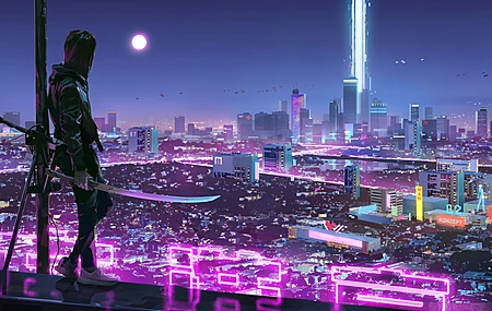 超清剑 赛博朋克 霓虹灯 城市 夜晚 未来主义 壁纸 3840×2160