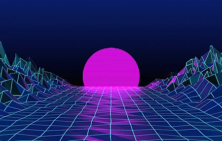 高清复古风格 抽象 合成波 网格 AI艺术 矢量 太阳 数字网格 高清壁纸 3840×2160
