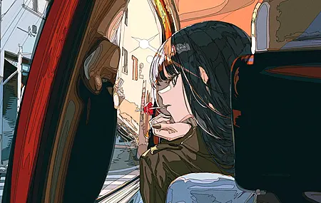 原创人物 黑眼睛 动漫 动漫女孩 汽车 日落 黑发 4K高清壁纸 3840×2160