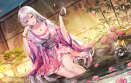 经典凯伦 长发 动漫 动漫女孩 银发 服装 温泉 壁纸 3840×2160