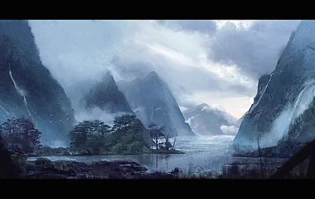 高清白色山脉 湖泊 数字绘画 AI艺术 风景 山脉 薄雾 壁纸 3840×2160
