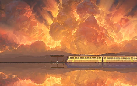 超清千与千寻 火车 风景 动漫 绘画 桌面壁纸 6000×3523