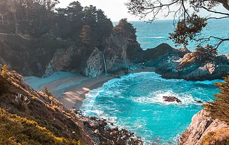 自然 水 海 岩石 树木 蓝色 风景 大苏尔 绿松石 朱莉娅·菲弗·伯恩斯 加利福尼亚州 4K高清壁纸 3840×2160