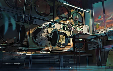 超清原创角色 动漫 动漫女孩 洗衣机 高清壁纸 3840×2160