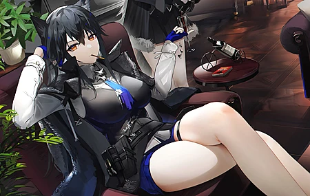 动漫 动漫女孩 茶 明日方舟 黑发 葡萄酒 植物 狼女 壁纸 3840×2160