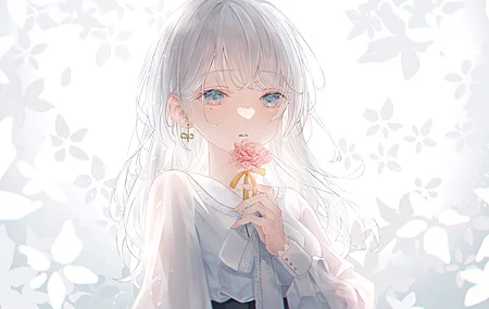 热门白发 蓝眼睛 动漫 白色背景 动漫女孩 AI艺术 高清壁纸 3840×2160