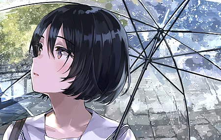 原创人物 短发 校服 雨伞 雨 剪裁 特写 4K高清壁纸 3840×2160
