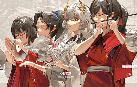 经典女性组合 动漫女孩 阵容 眼镜 长笛 黑发 高清壁纸 3840×2160