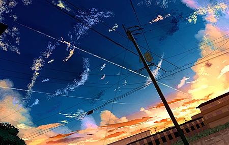 AI艺术 电线杆 云 日落 天空 4K高清壁纸 3840×2160