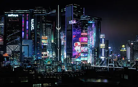 城市景观 夜晚 灯光 城市 城市灯光 桥梁 赛博朋克 4K高清壁纸 3840×2160