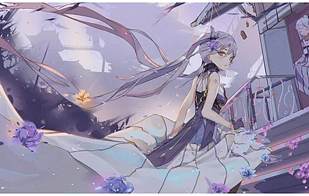 唯美紫色头发 红色眼睛 动漫女孩 科清 原神 鲜花 壁纸 3840×2160