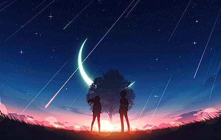 日落 星星 星夜 流星雨的夜晚 壁纸 3840×2160