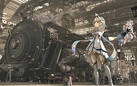 派蒙 原神 鲁明 动漫女孩 火车 4K高清壁纸 3840×2160