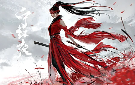 绚丽女性 奈拉卡 国风 风中的女剑客 壁纸 3840×2160