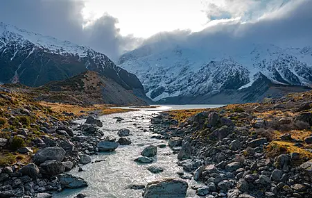 新西兰 河流 风景 雪 自然 岩石 4K壁纸 3840×2160