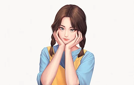 女性 原创人物 辫子 深色头发 肖像 简单背景 双尾 极简主义 壁纸 3840×2160