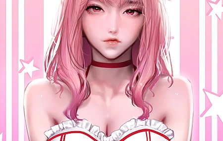 梦幻女孩 粉色头发 粉色眼睛 长发 绘画 AI艺术 4K高清壁纸 3840×2160