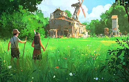 精选尼古拉·洛克森 儿童 男孩女孩在探险 破旧的房子 壁纸 3840×2160