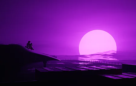 汽波 日落 空间 月亮 紫色背景 电脑 4K壁纸 7680×4320