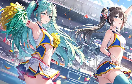 经典啦啦队 小提琴 五彩纸屑 动漫女孩 双尾 艺术 电脑 壁纸 15360×7680