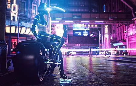 科幻小说 霓虹灯 夜 街道 城市 粉红色 摩托车 电脑 4K高清壁纸 4000×2250