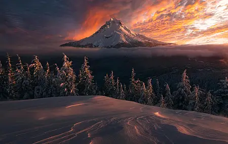 经典云 自然 风景 日落 俄勒冈州 冬天 雪 山脉 夕阳辉光 电脑 无水印壁纸 5000×3333