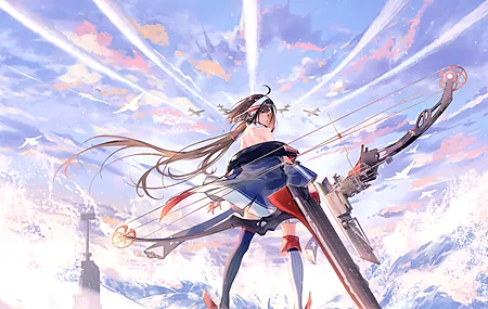 超清天空 云 动漫女孩 回头看 水 武器 鸟 飞机 电脑 无水印壁纸 3840×2160