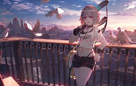 热门红眼睛 原创人物 短发 动漫 动漫女孩 银发 电脑 高清壁纸 5040×2634