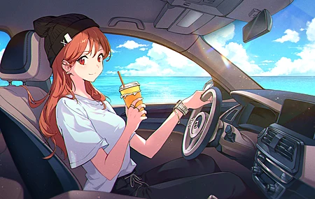 汽车 驾驶车辆的女孩 饮料 电脑 壁纸 3944×2254