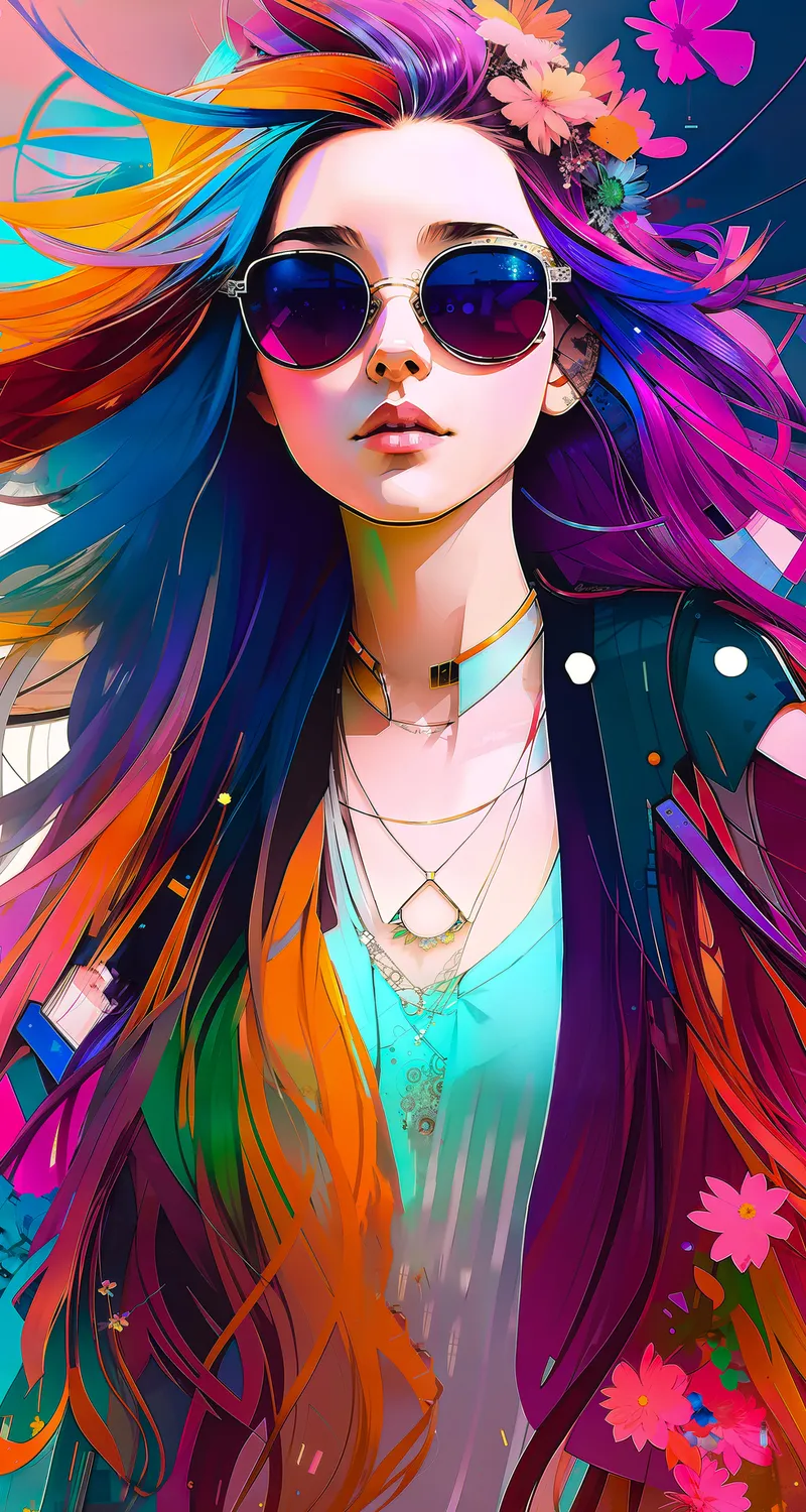 太阳镜 鲜花 头发中的花 手机 壁纸 4096×5632