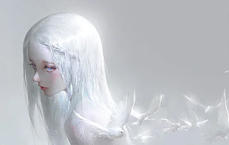 白色头发 长头发 精灵般女孩 电脑 壁纸 5531×2961