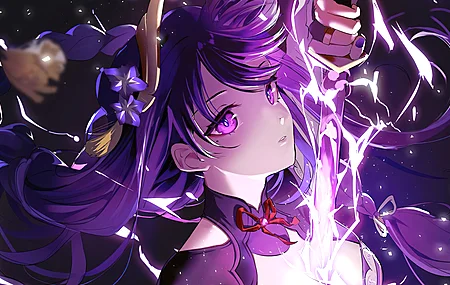 紫色头发 黑痣 原神 紫色眼睛 剑 电脑 4K高清壁纸 3840×2160