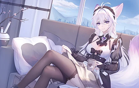 经典柯比 白发 佛耳 佛尾 动漫女孩 黑丝袜 电脑 无水印壁纸 5760×3240