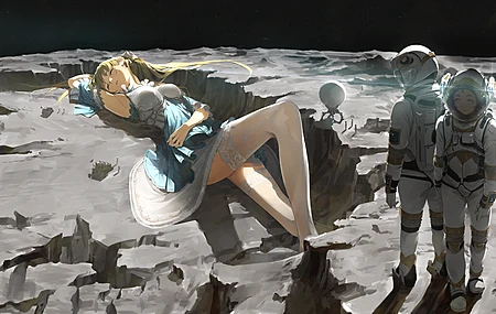 精选长发 闭眼 胜津 原创人物 动漫 动漫女孩 月亮 星星 宇航服 电脑 壁纸 4645×2500