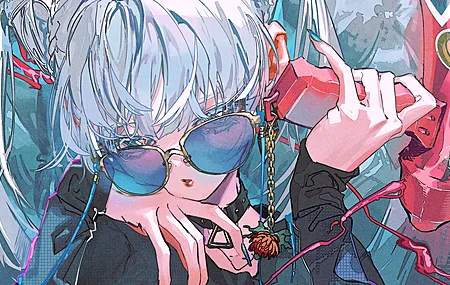唯美蓝色头发 动漫女孩 护目镜 AI艺术 太阳镜 电脑 手机壁纸 3840×2160