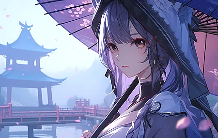 唯美伞 花瓣 雷登幕府 原神 水 艺术 电脑 无水印壁纸 5800×2944