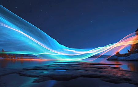 热门AI艺术 风景 自然 水 湖 星星 天空 树木 电脑 高清壁纸 5120×2869