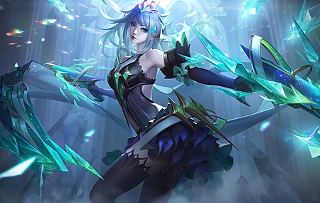 蓝头发 蓝眼睛 王者荣耀 虞姬 动漫女孩 电脑 壁纸 5120×2880
