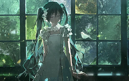 超清闭眼 动漫 车窗 初音 电脑 壁纸 3840×2160