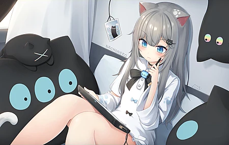 热门猫咪女孩 蓝眼睛 动漫 动漫女孩 电脑 高清壁纸 3840×2160