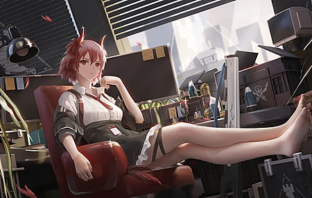 经典红头发 红眼睛 脚 动漫女孩 明日方舟 电脑 高清壁纸 5000×2500