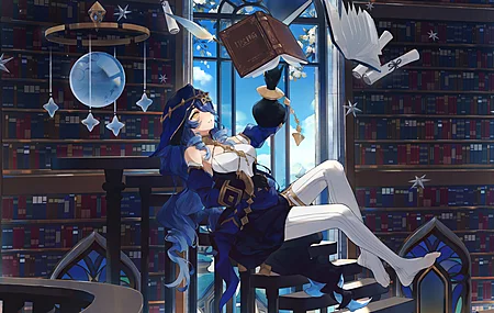 热门原神 拿书的女孩 魔法 电脑 高清壁纸 6081×2948