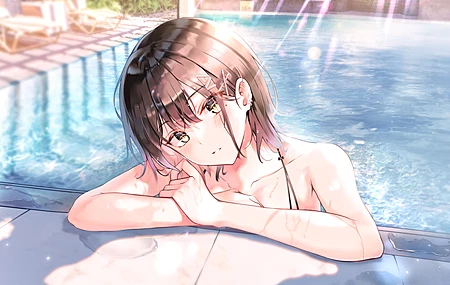 动漫 动漫女孩 艺术作品 棕色眼睛 游泳池 电脑 壁纸 6669×3433