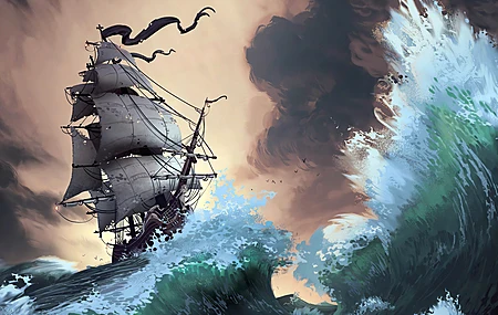 AI艺术 船 风暴 波浪 海盗船 电脑 壁纸 3840×2160