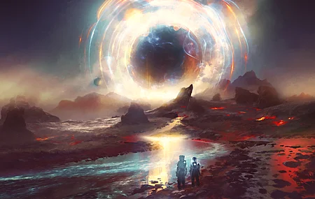宇航员 科学家 太阳 黑色 行星 熔岩 太空 壁纸 3840×2160