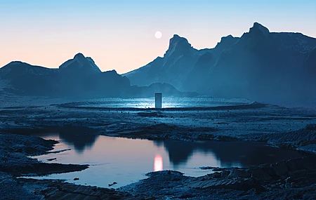 经典风景 日落 湖泊 反射 超宽 自然 山脉 巨石 电脑 手机壁纸 5120×2160