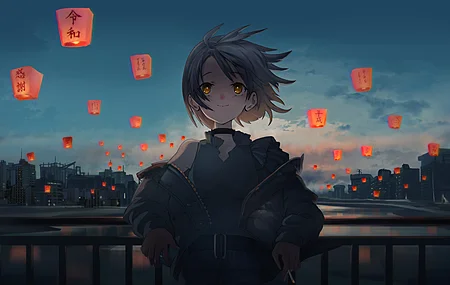 短发 深色头发 微笑 动漫 动漫女孩 电脑 4K高清壁纸 4276×2160