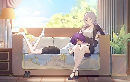 动漫 动漫女孩 沙发 休闲时光 电脑 壁纸 3840×2160